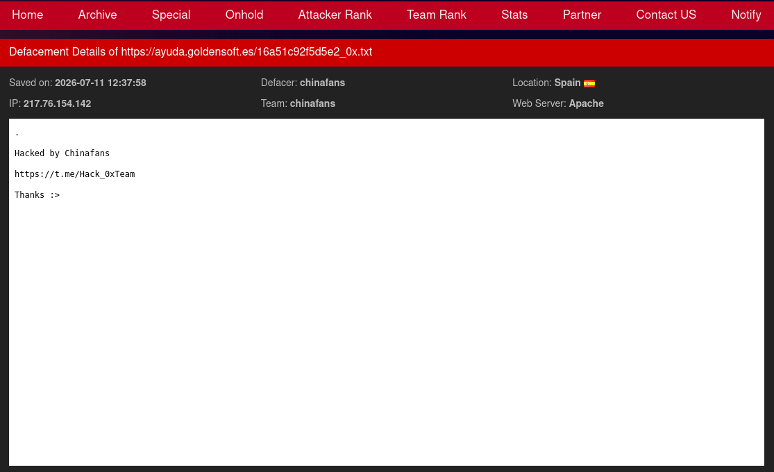 chinafans targets the website of Golden Soft