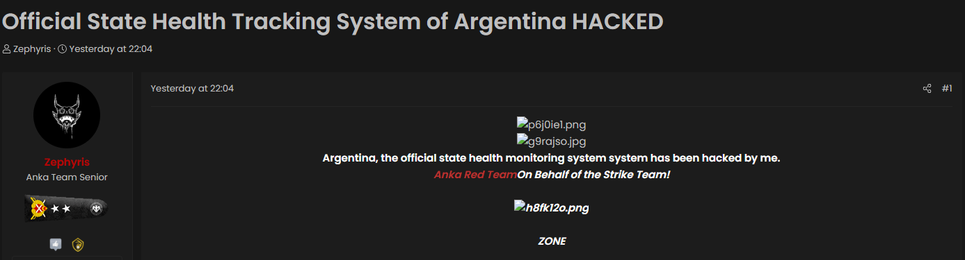 Zephyris targets the website of The National Health Surveillance System