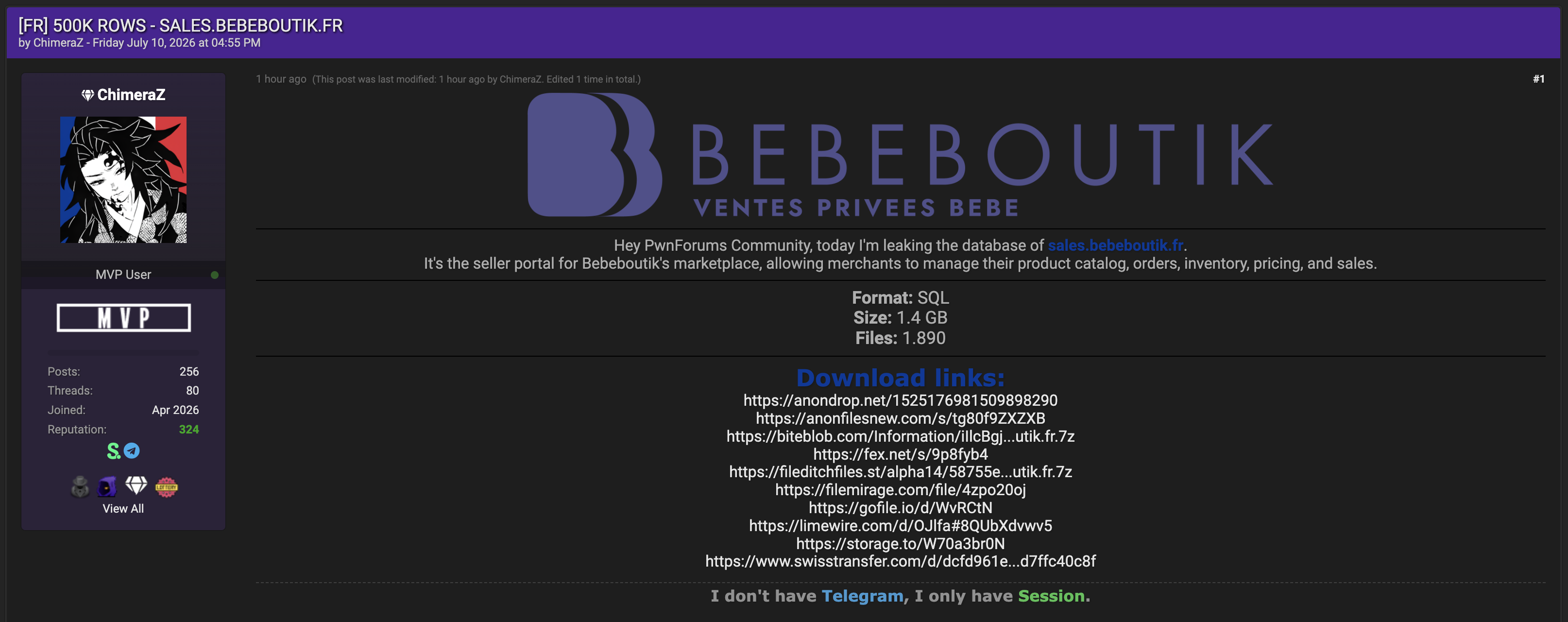 Alleged data breach of Bebeboutik