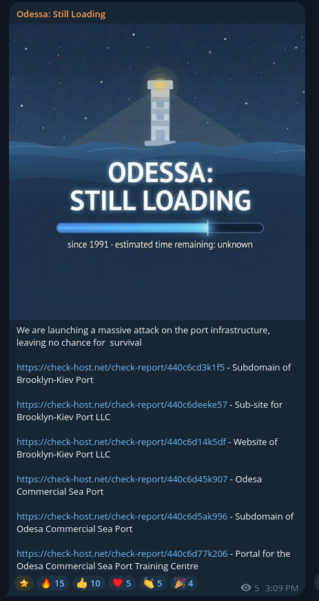 Odessa: Still Loading targets the website of Odesa Commercial Sea Port