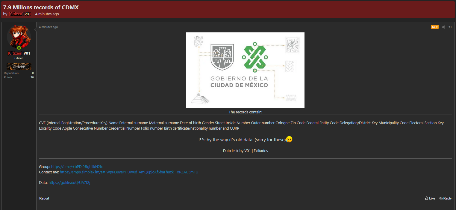Alleged data breach of Government of Mexico City