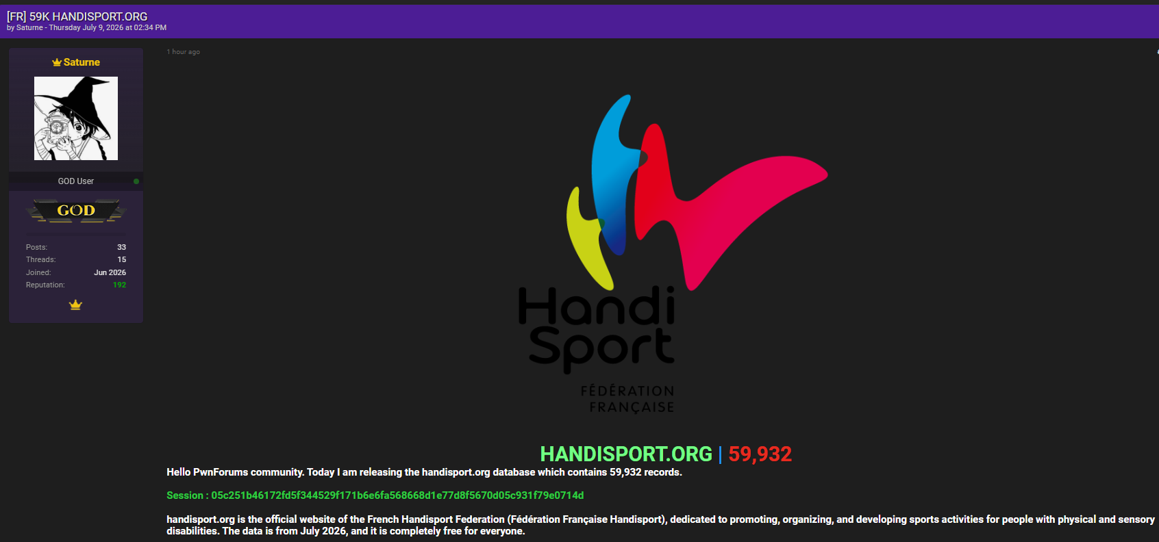 Alleged data breach of Fédération Française Handisport