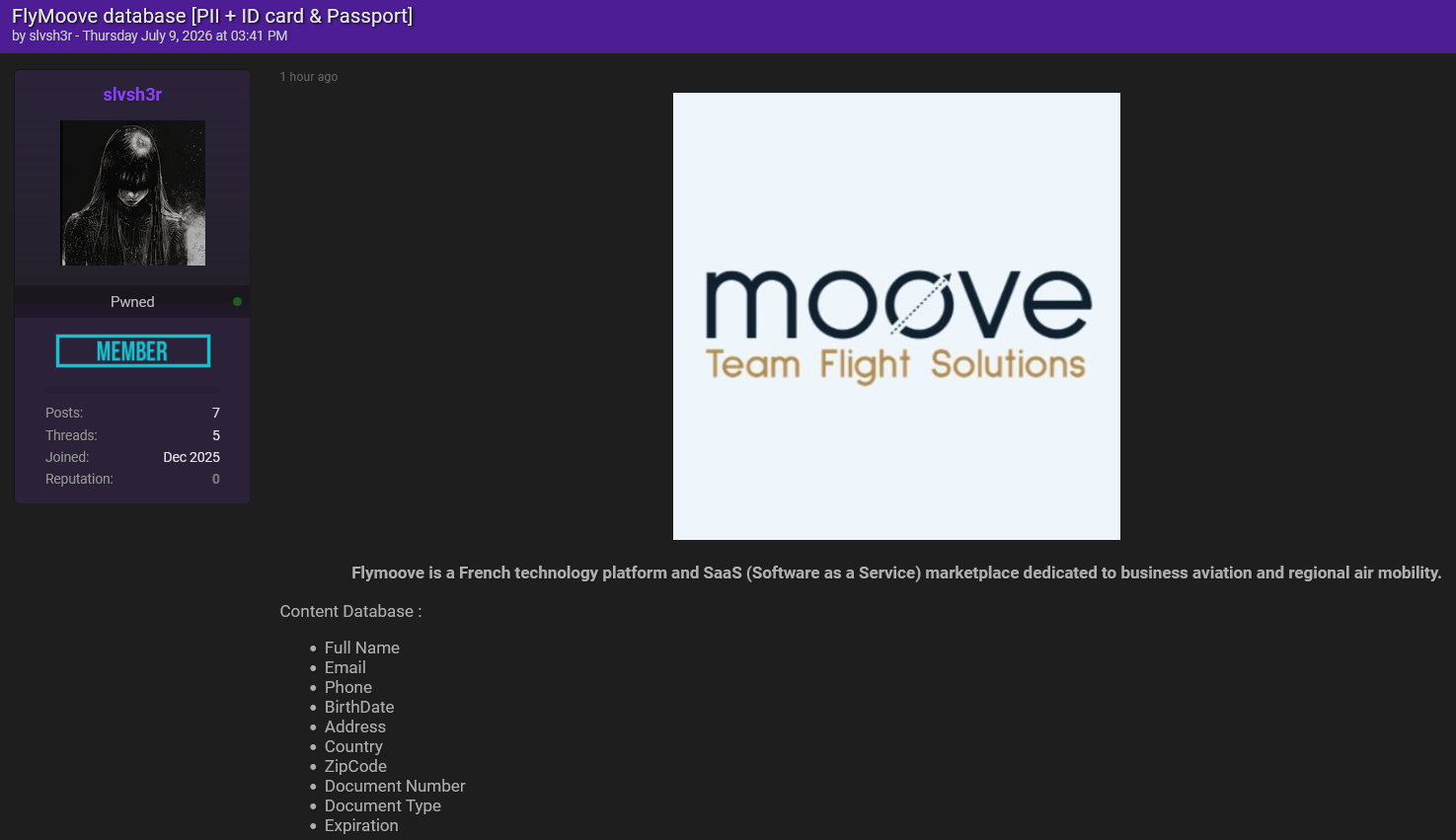 Alleged data breach of Moove