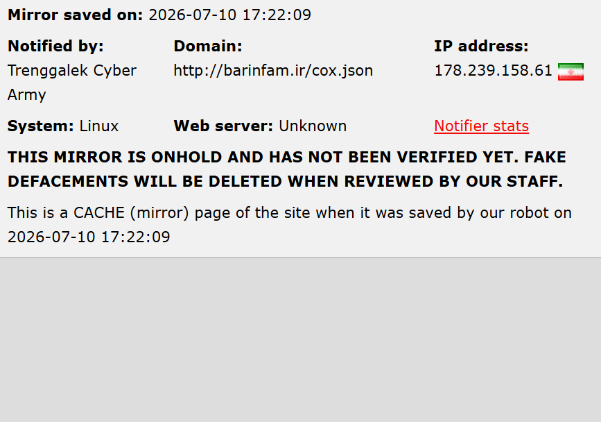 Trenggalek Cyber Army targets the website of Barin