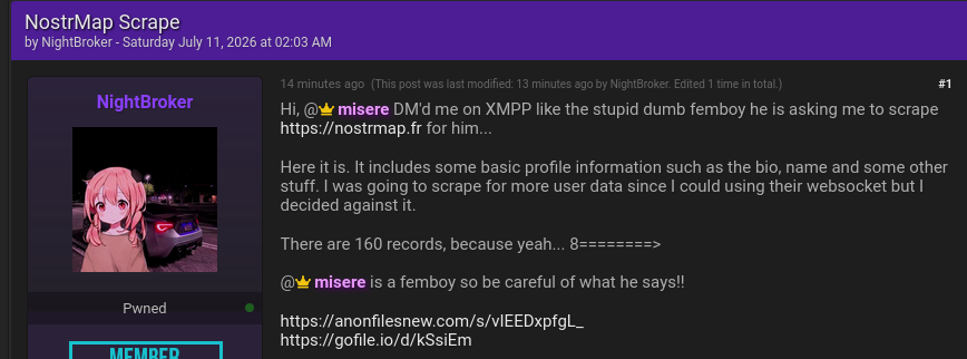 Alleged data breach of NostrMap