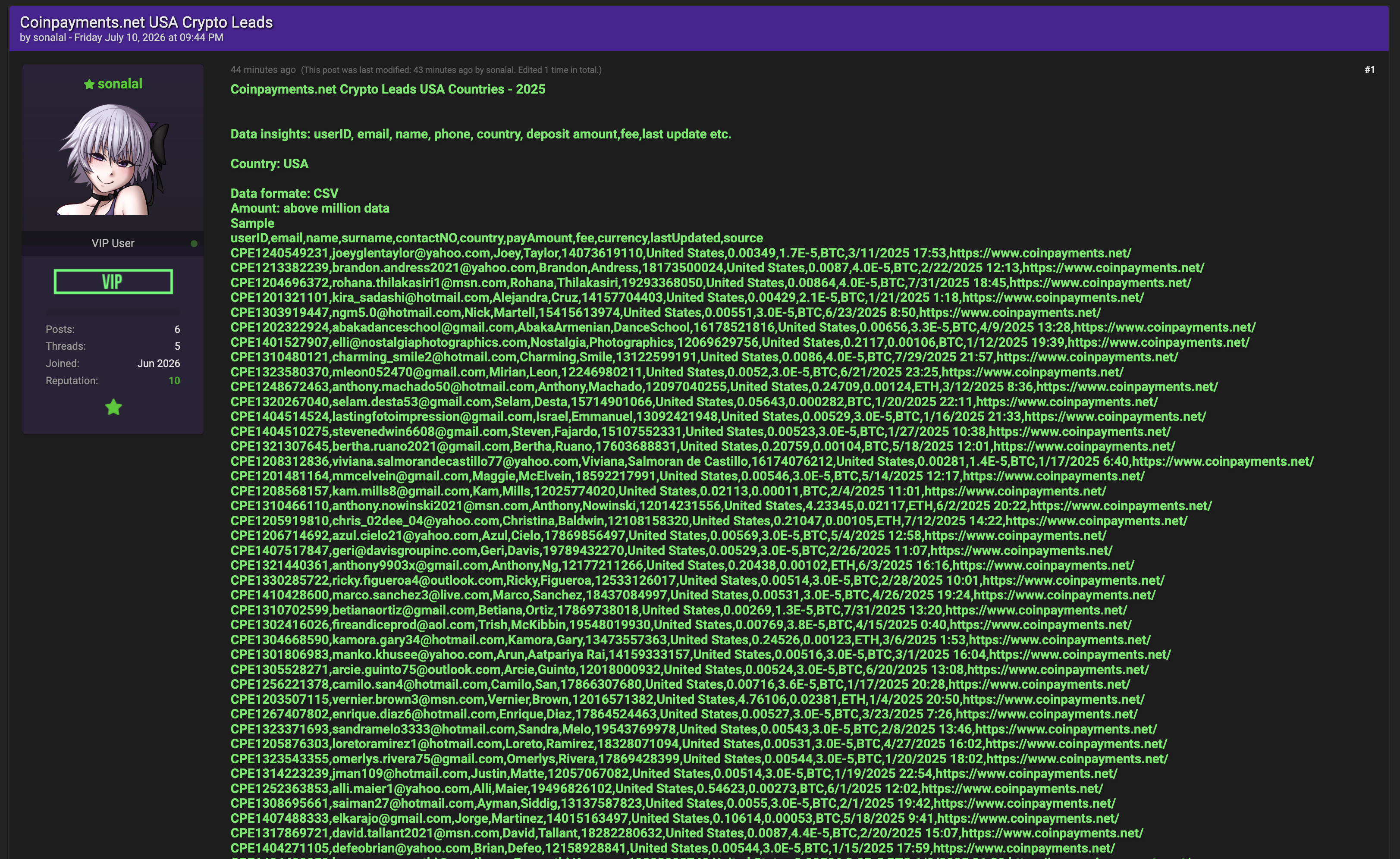 Alleged data breach of CoinPayments