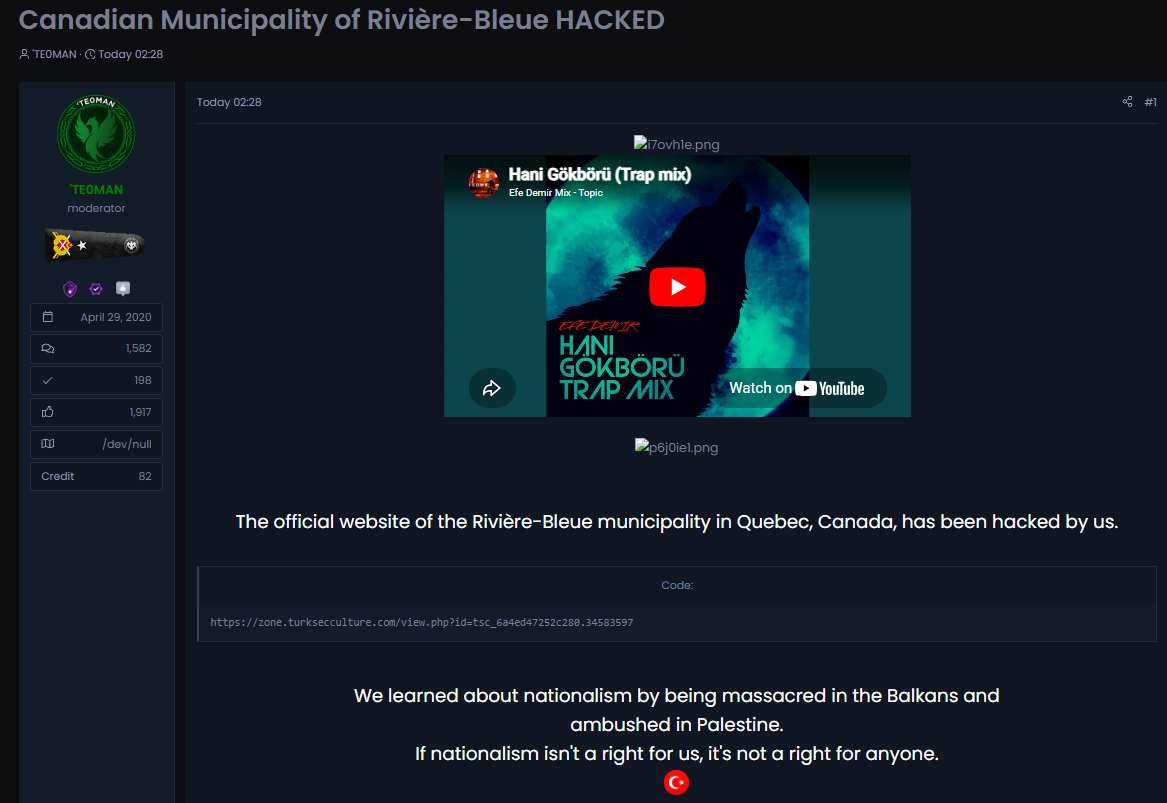 TE0MAN targets the website of Municipality of Rivière-Bleue