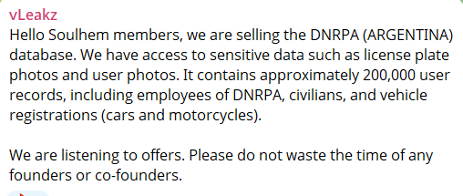 Alleged data breach of DNRPA