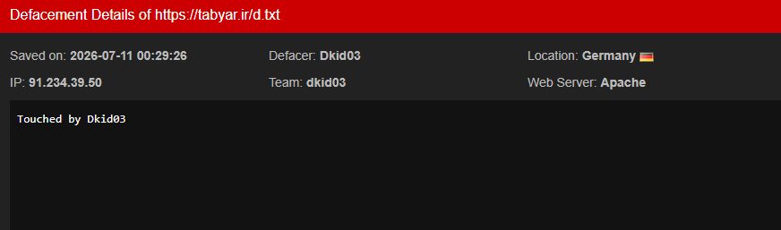 Dkid03 targets the website of Tabyar
