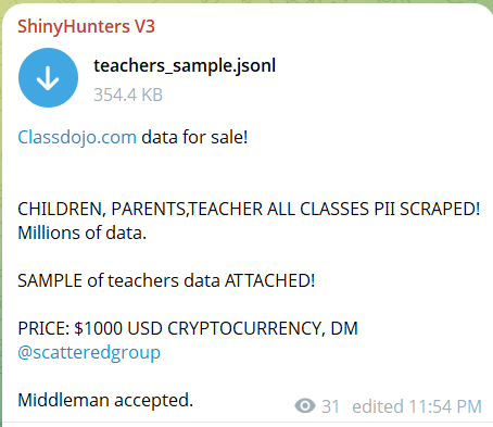 Alleged sale of data from ClassDojo