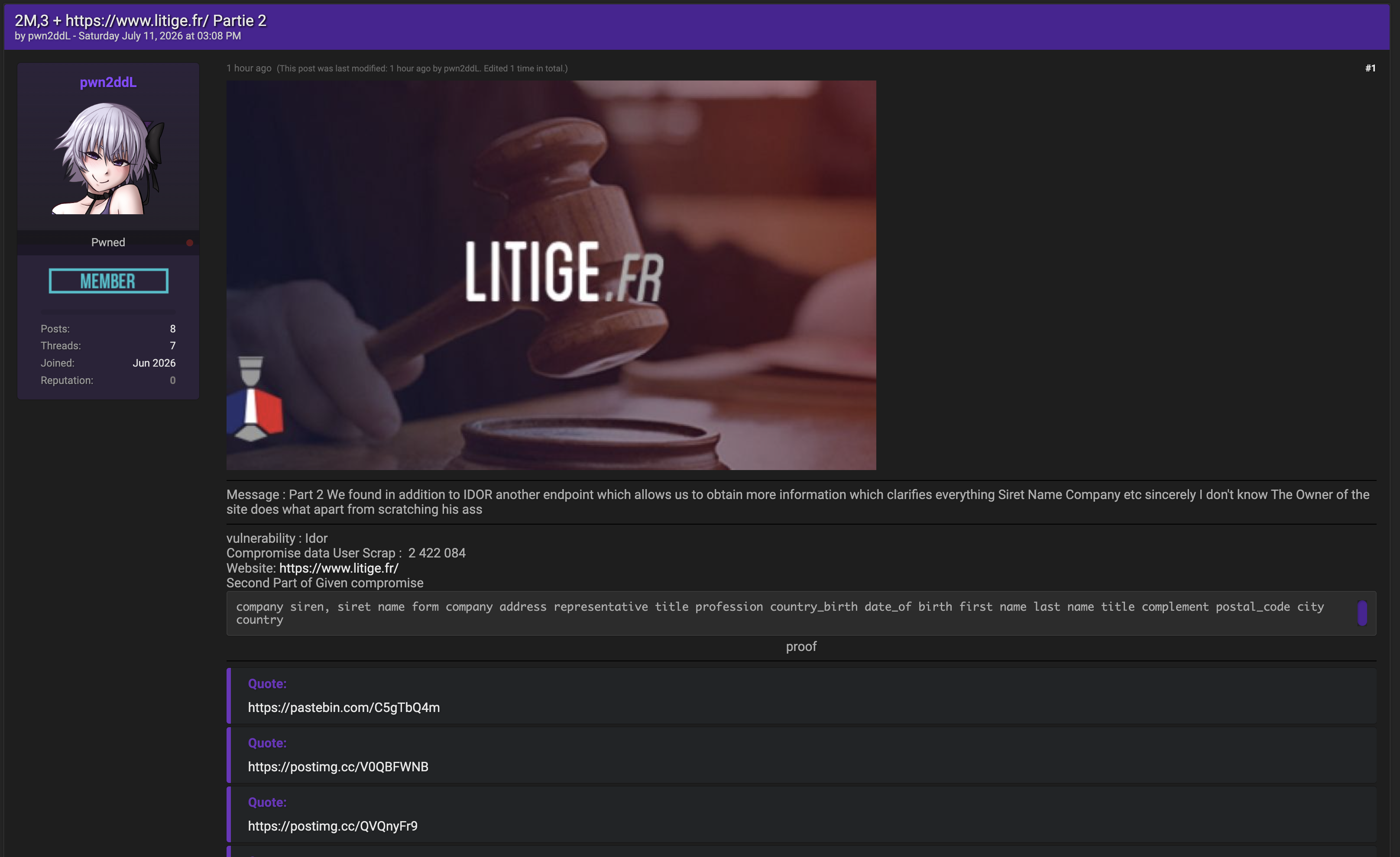 Alleged data breach of Litige.fr