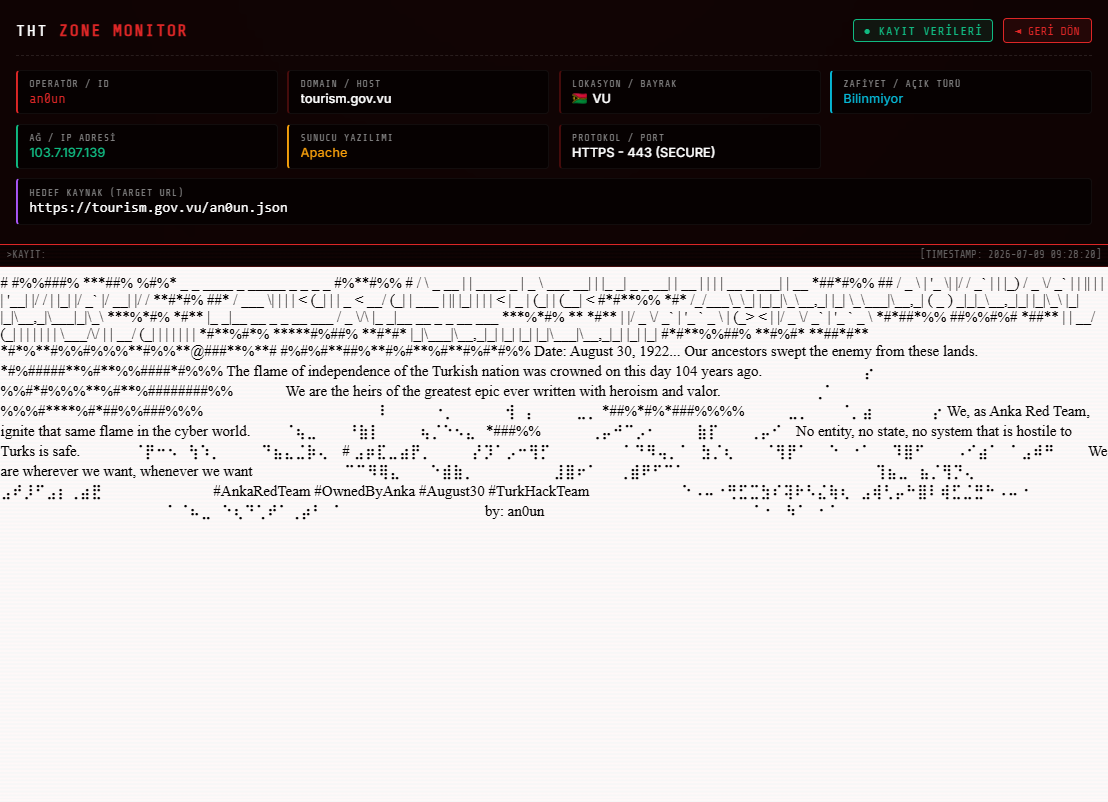 an0un targets the website of Department of Tourism in Vanuatu