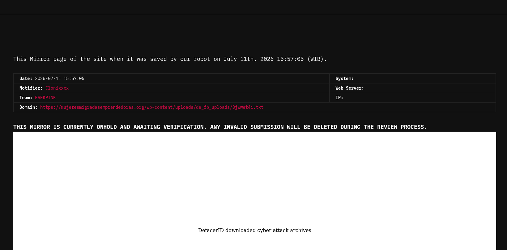Clonixxxx targets the website of Mujeres Migradas Emprendedoras