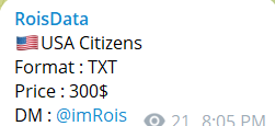 Alleged Sale of USA Citizens Database