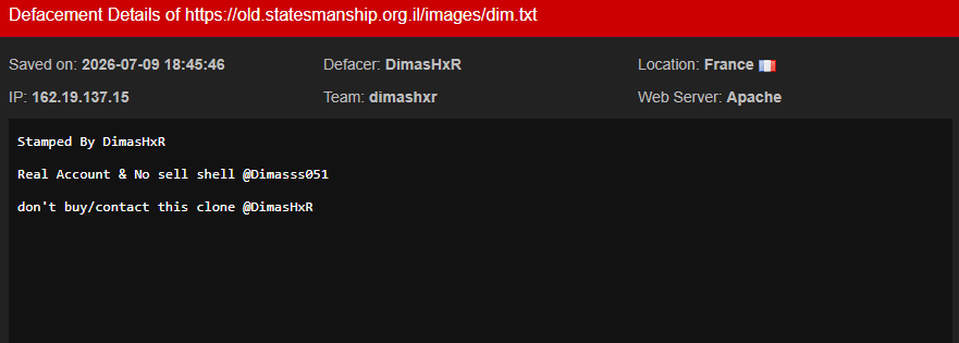 DimasHxR targets the old website of The Jewish Statesmanship Center (JSC)