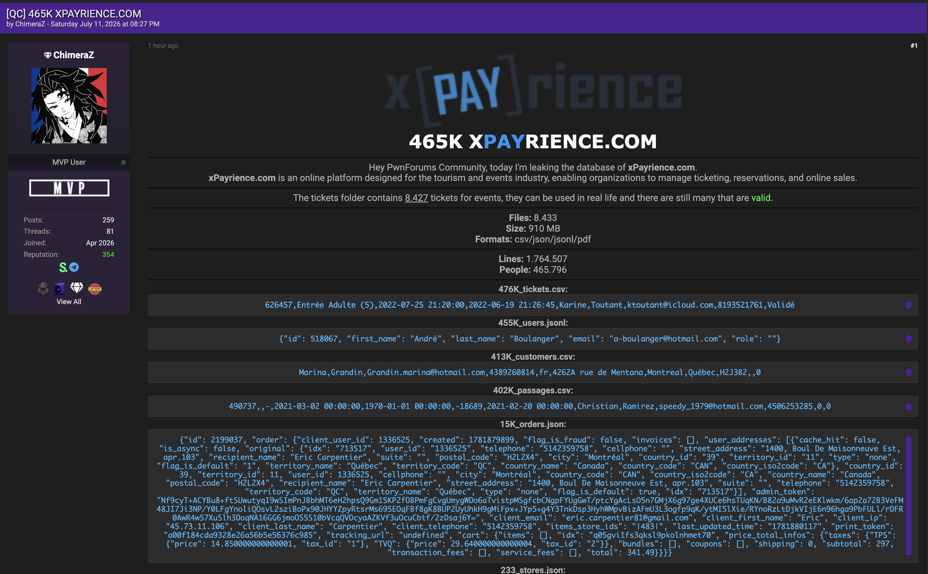 Alleged data breach of xPayrience