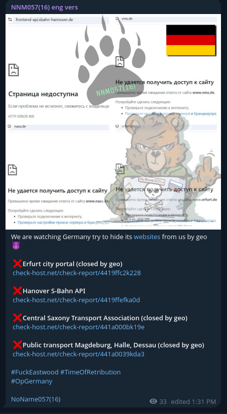 NoName057(16) targets the website of Stadtverwaltung Erfurt