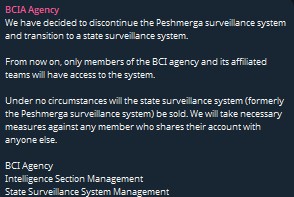 BCIA Agency claims to target Peshmerga surveillance system