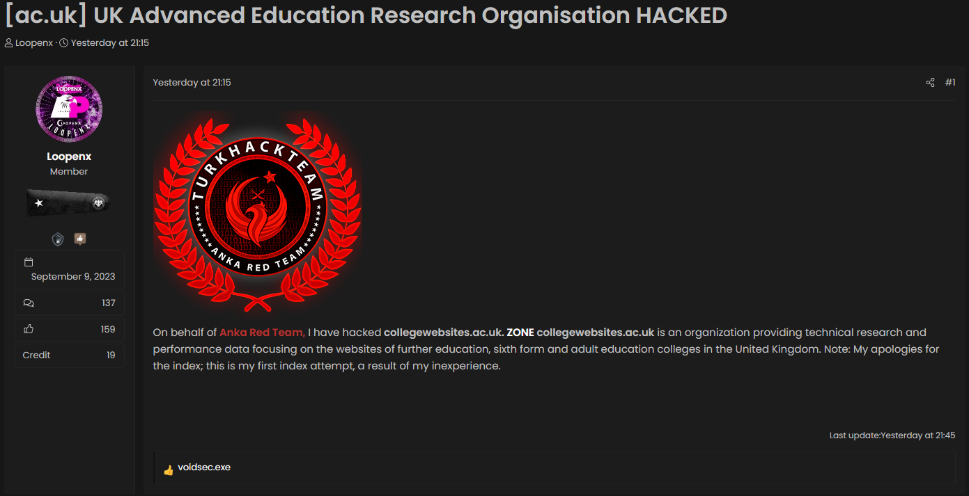 Loopenx targets the website of ac.uk