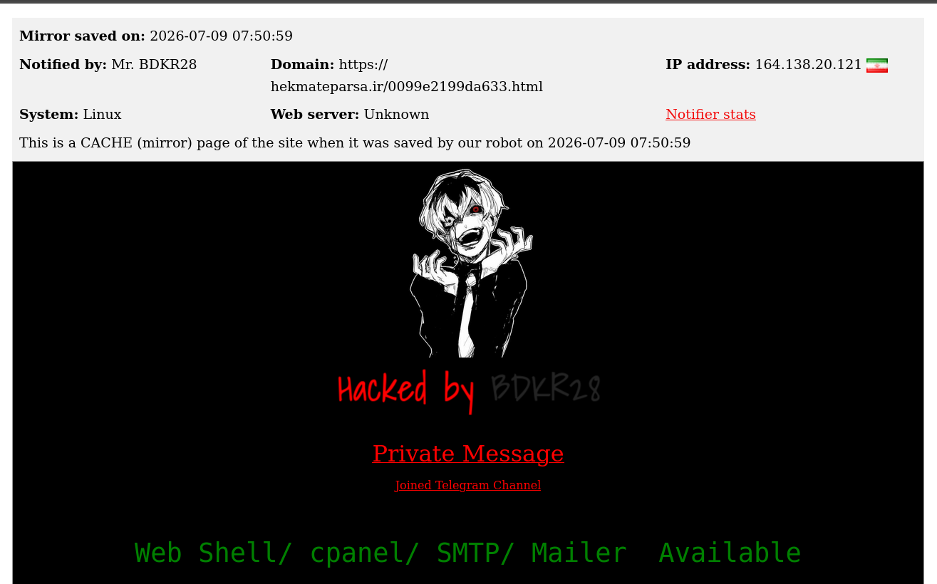 Mr. BDKR28 targets the website of Hekmateparsa