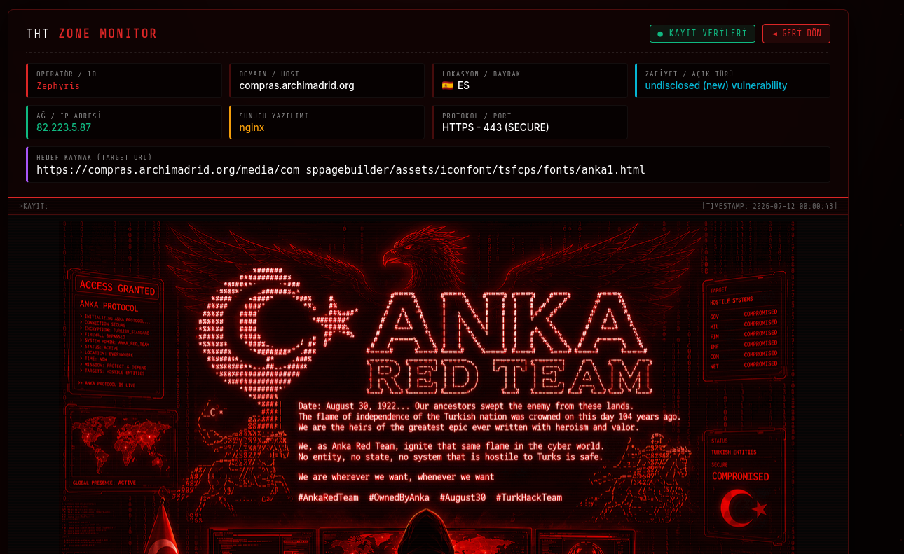 Zephyris targets the website of Archdiocese of Madrid