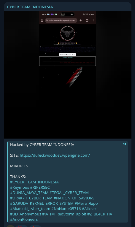 Cyber Team Indonesia targets the website of WP Engine