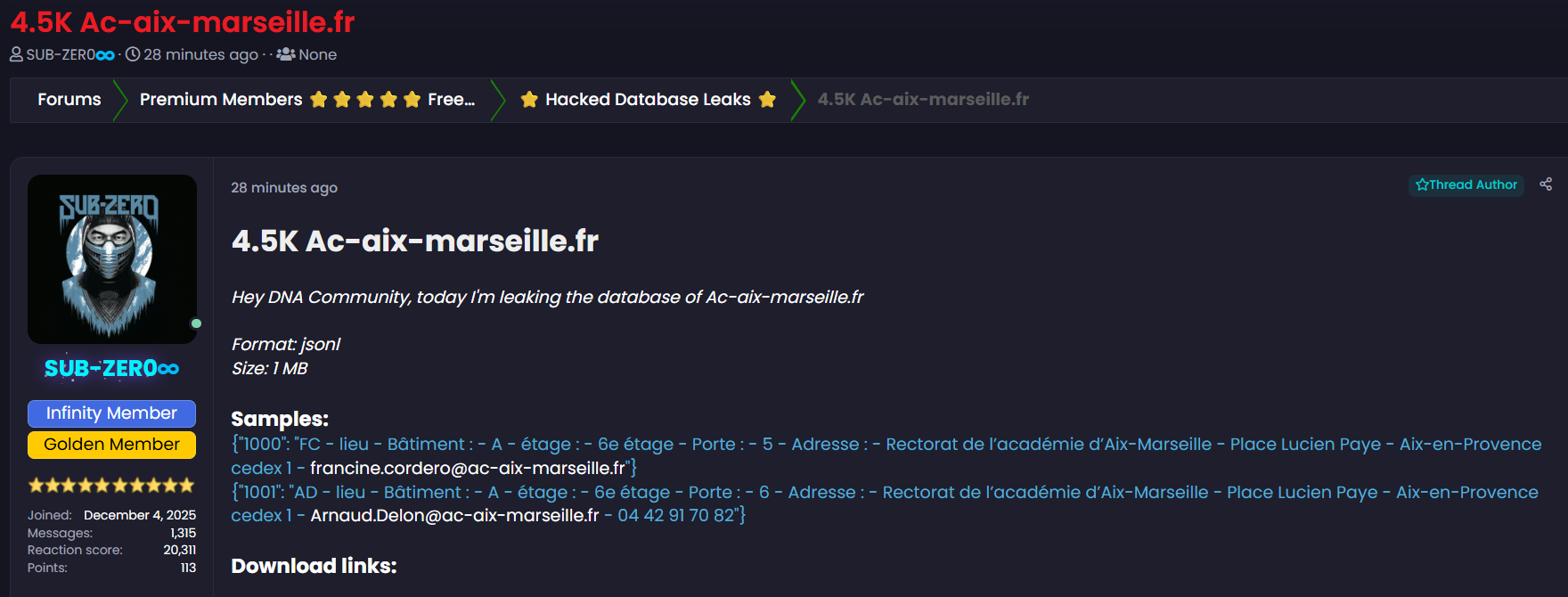 Alleged Data Leak of Aix-Marseille Regional Education Authority