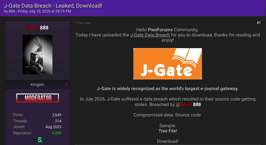 Alleged data breach of J-Gate