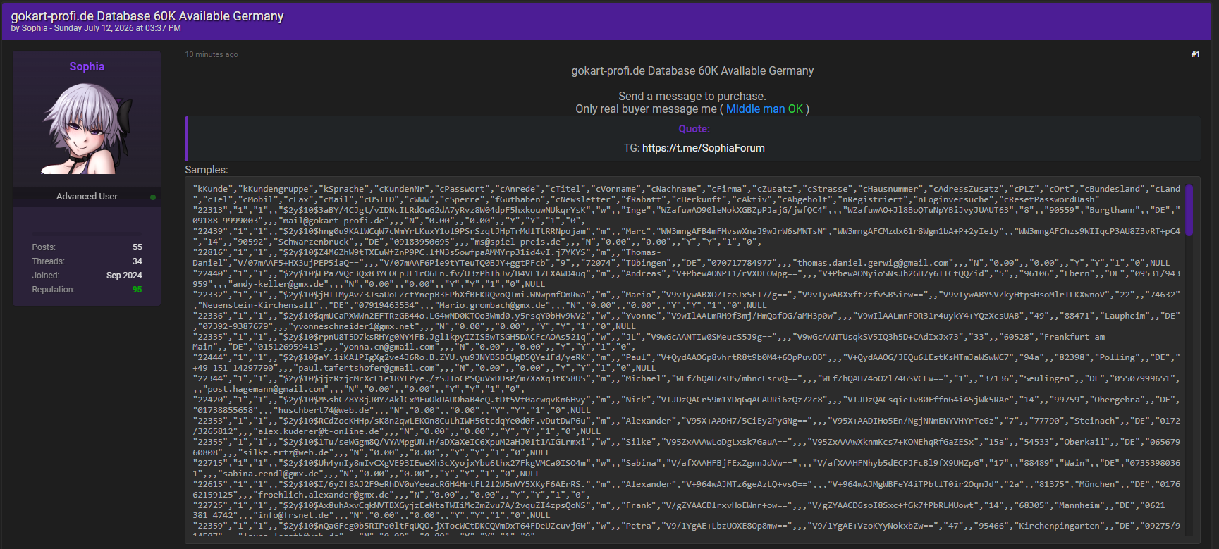 Alleged Sale of Customer Data from Gokart Profi