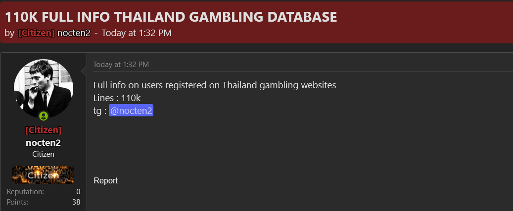 Alleged data leak of Thailand Gambling Websites