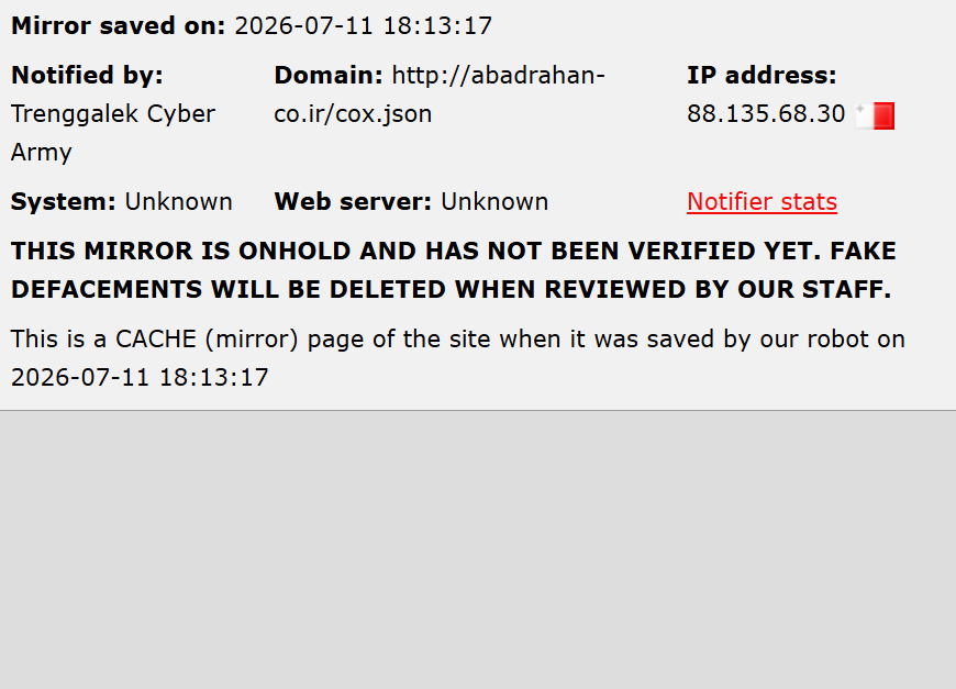 Trenggalek Cyber Army targets the website of Abad Rahan Kosar