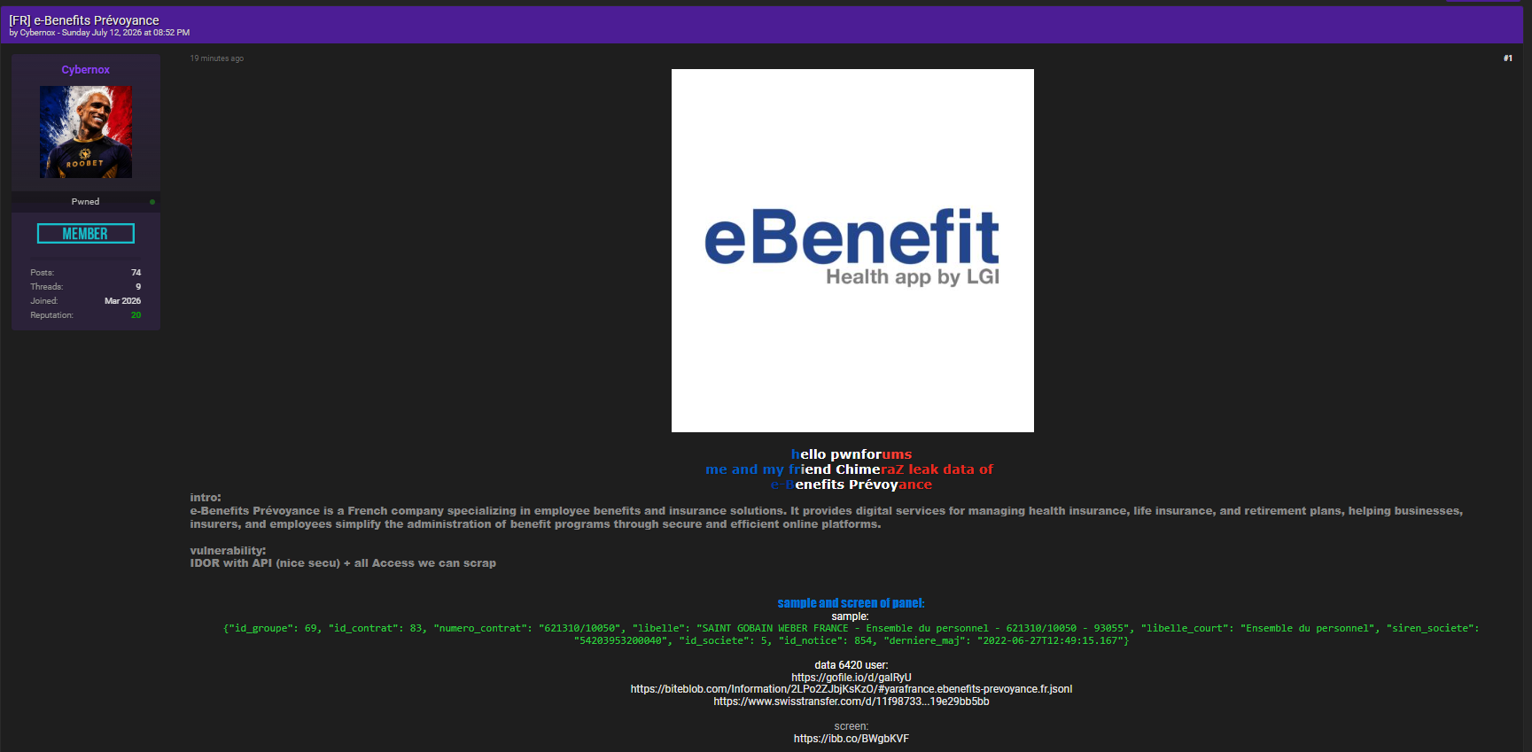 Alleged leak of data from e-Benefits Prévoyance