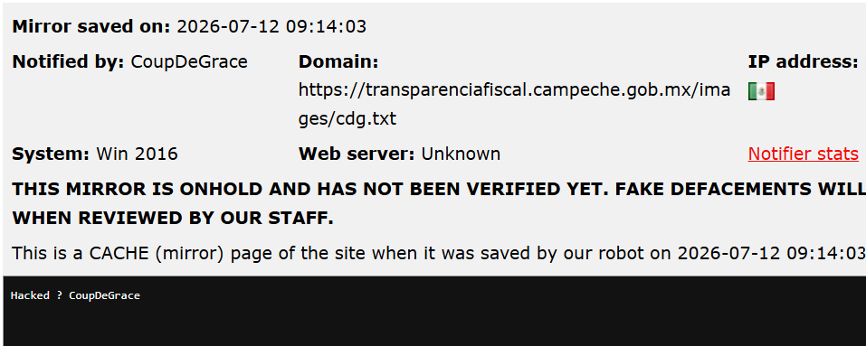 CoupDeGrace targets the website of Government of Campeche