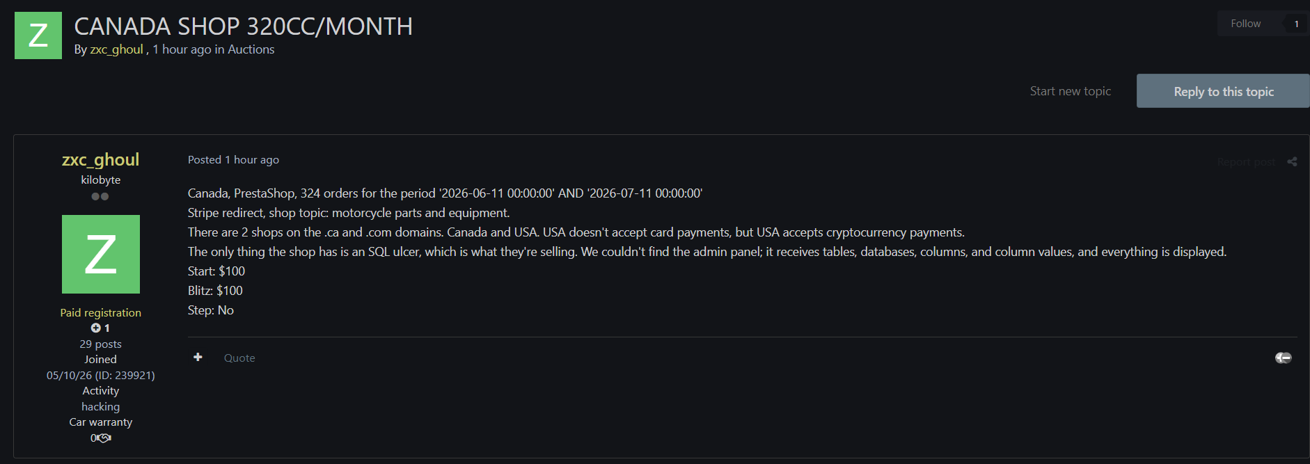 Alleged Sale of unauthorized access to unidentified shops in canada