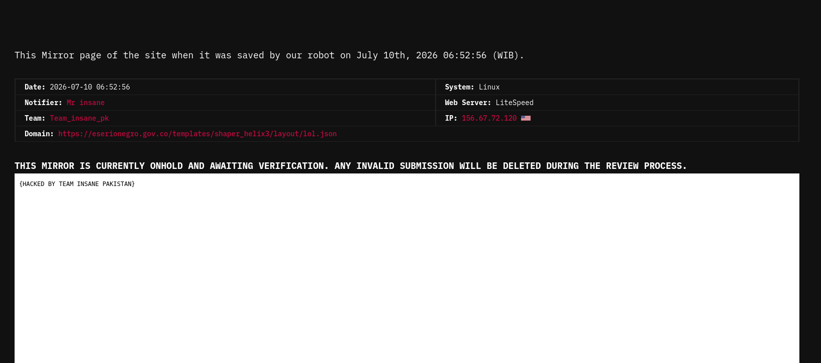 Team insane pk targets the website of E.S.E. Rionegro.