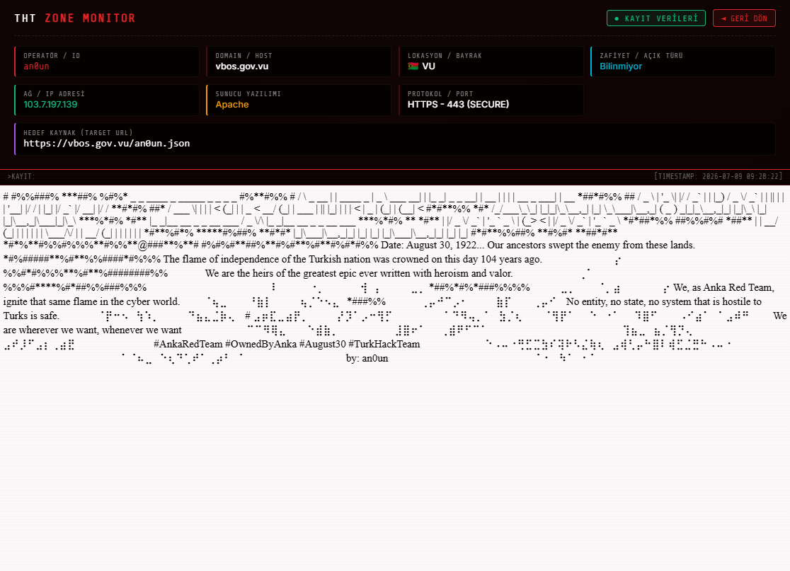an0un targets the website of Vanuatu Bureau of Statistics