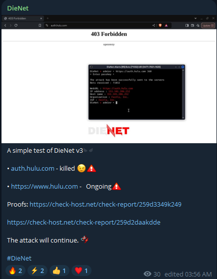 DieNet瞄准Hulu网站