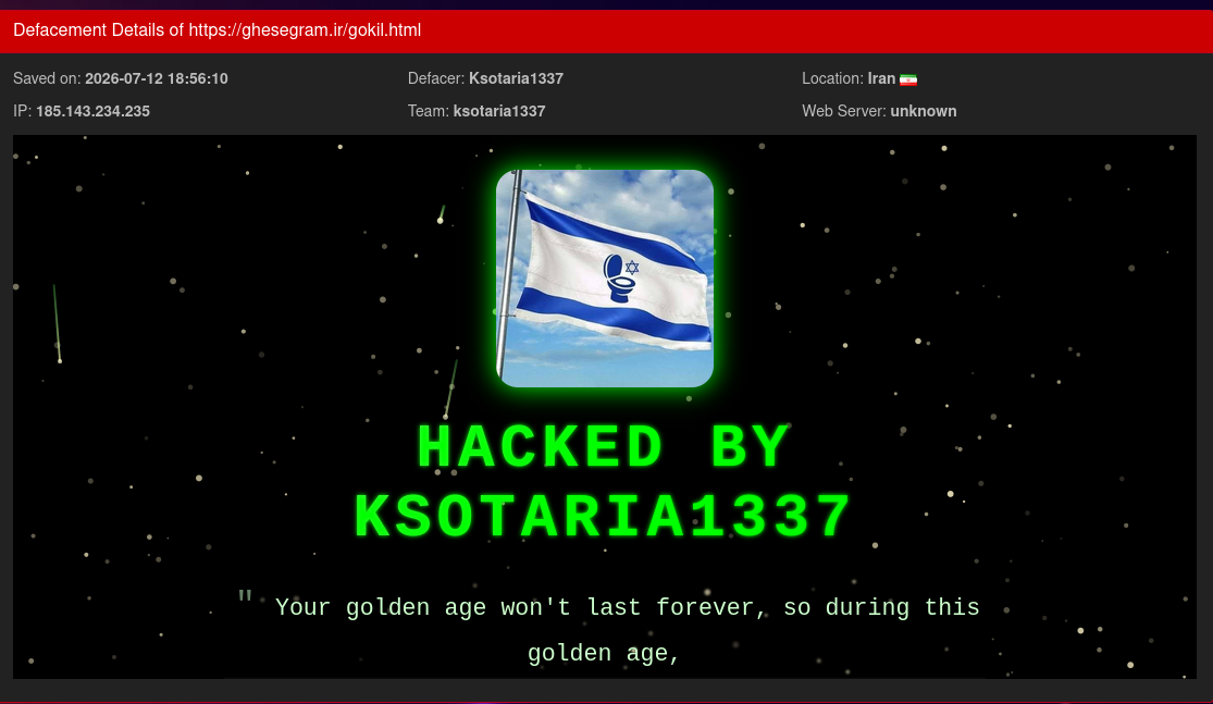 Ksotaria1337 targets the website of Ghesegram