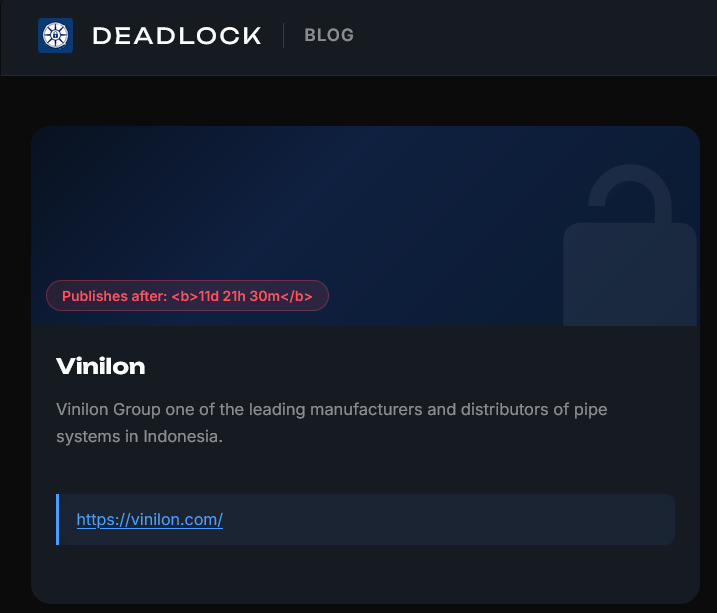 Vinilon Group falls victim to DeadLock Ransomware