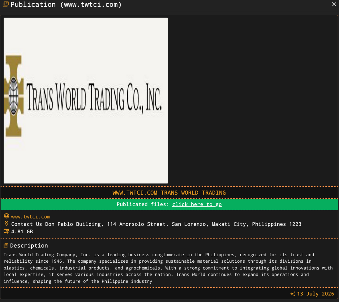 Trans World Trading Company, Inc.falls victim to DragonForce ransomware