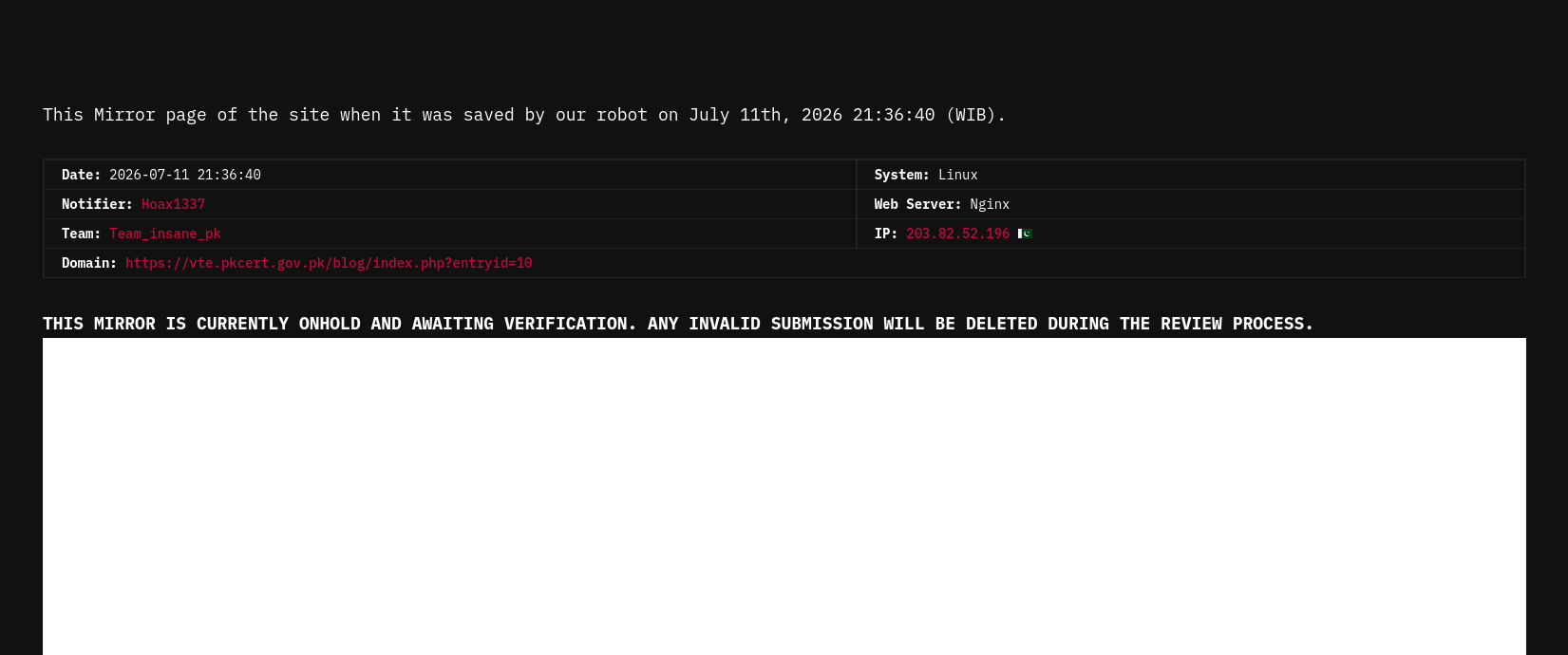 Hoax1337 targets the website of National Computer Emergency Response Team