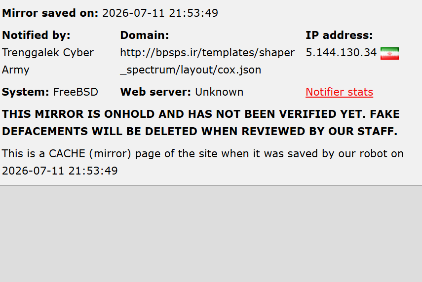 Trenggalek Cyber Army targets the website of Baharan Palayesh Sabz Parsian