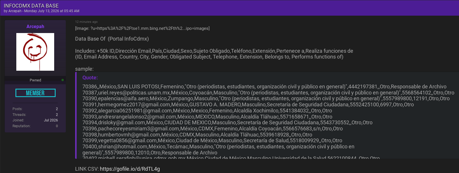 Alleged data breach of INFO CDMX