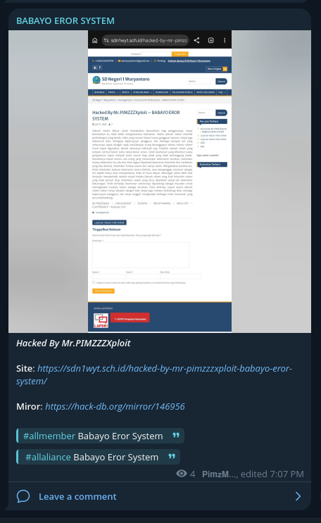 Mr.PIMZZZXploit targets the website of SD Negeri 1 Wuryantoro