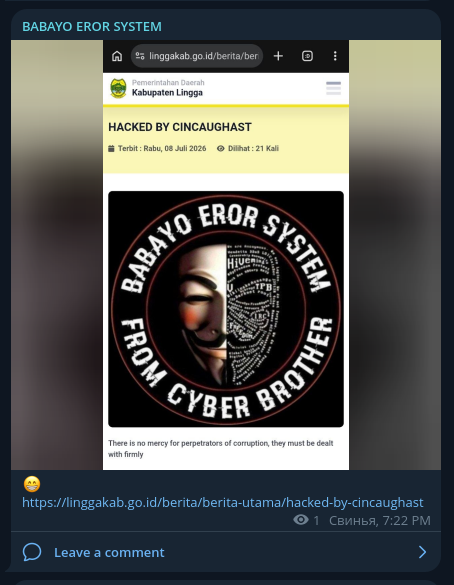 Cincaughast targets the website of Pemerintah Daerah Kabupaten Lingga