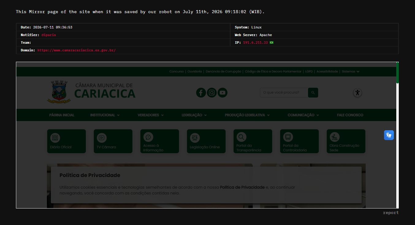 diparis targets the website of Cariacica City Council
