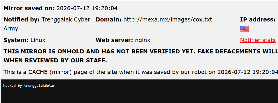 Trenggalek Cyber Army targets the website of Mexa