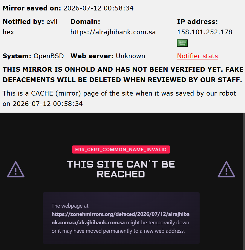 evilhex targets the website of Al Rajhi Bank