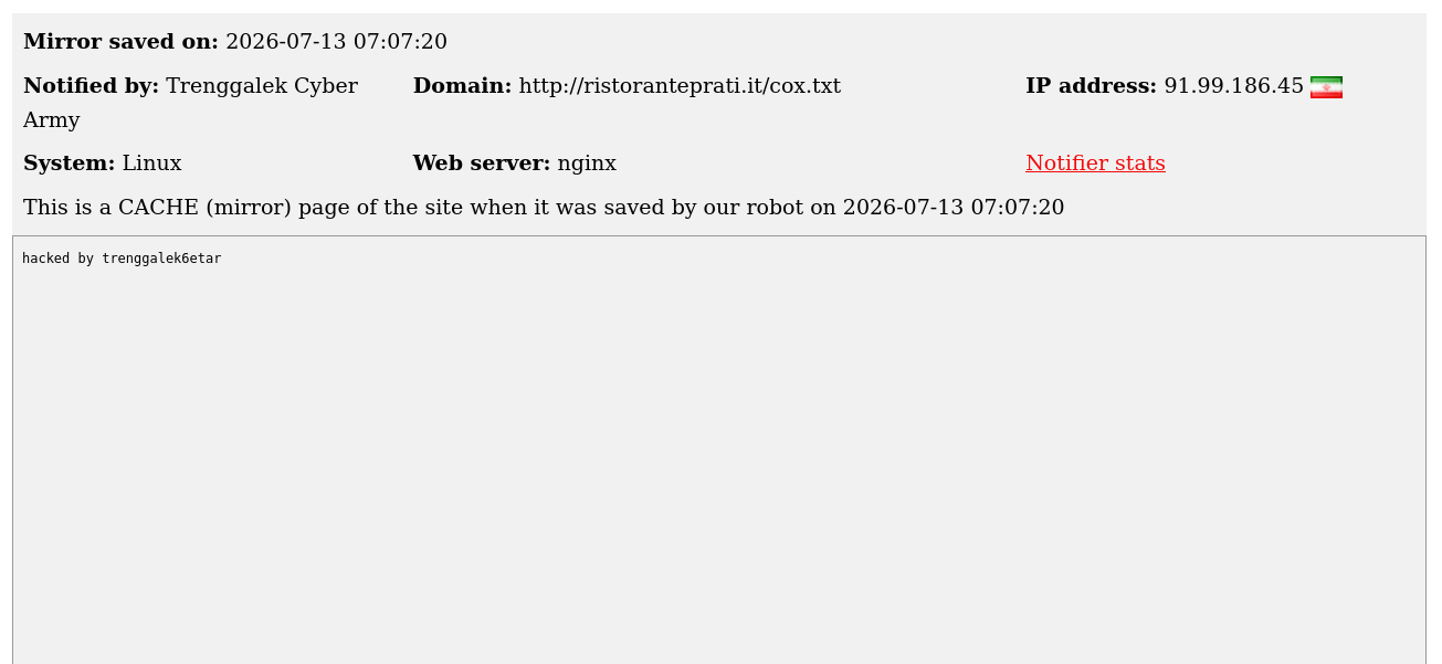 Trenggalek Cyber Army targets the website of Ristorante Prati