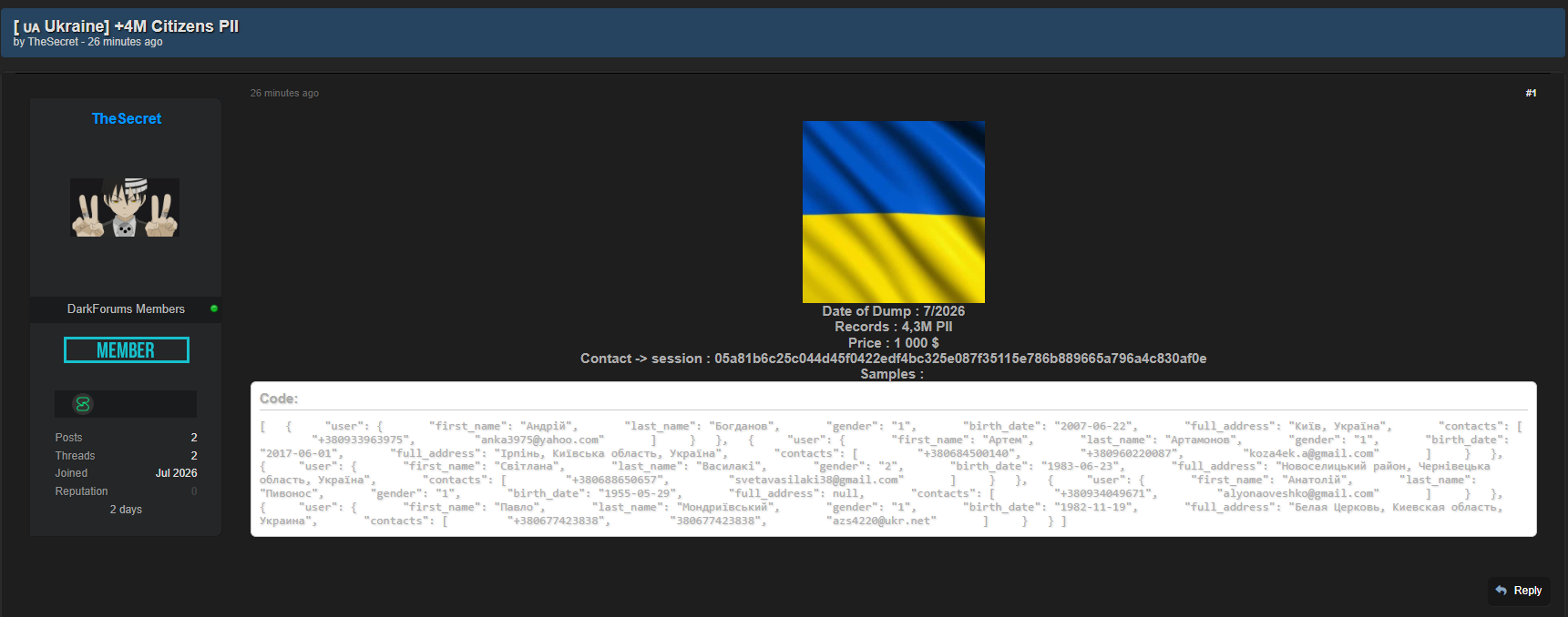 Alleged Sale of Ukrainian Citizens data